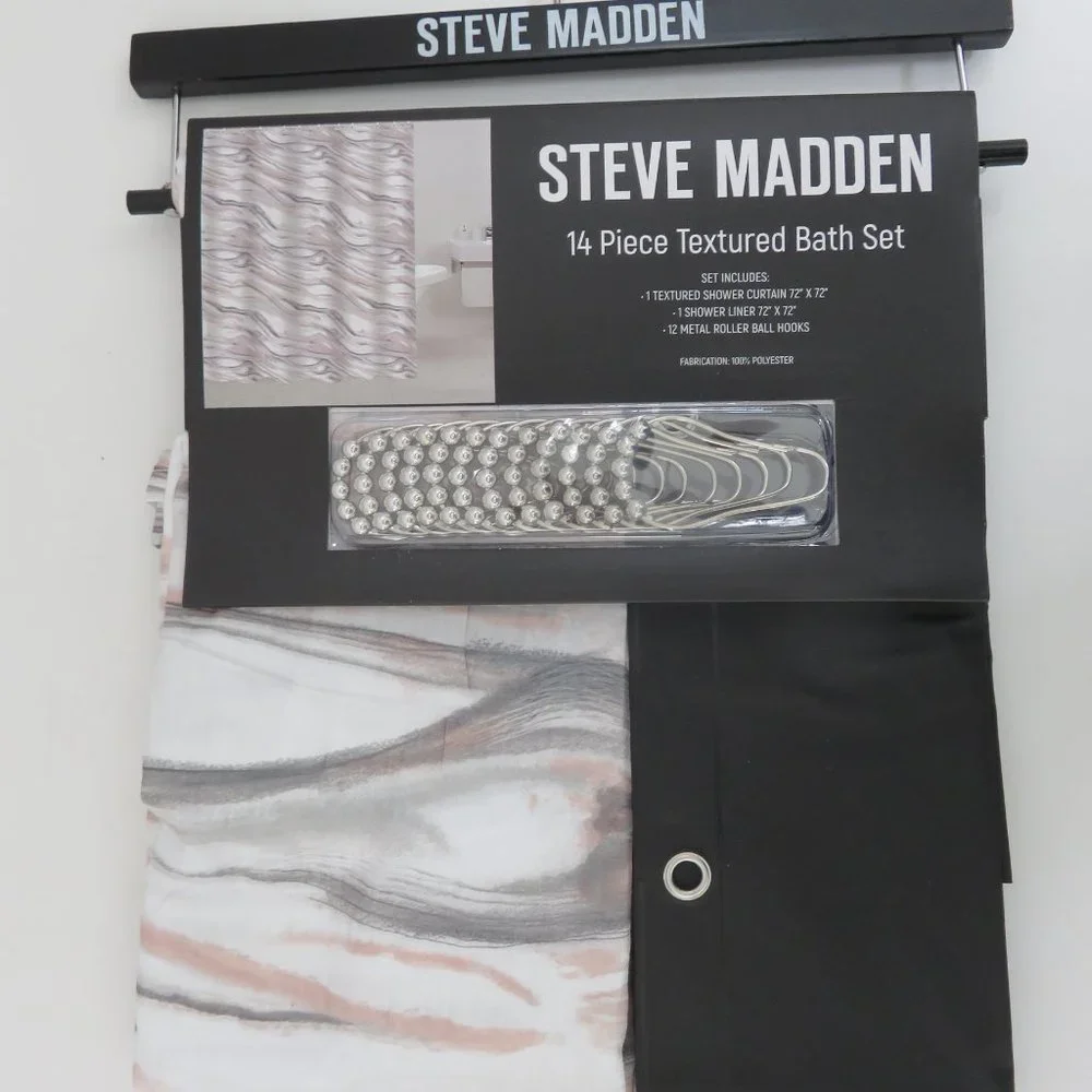 (#Q) Steve Madden 14pc Textured Bath Shower Curtain Set